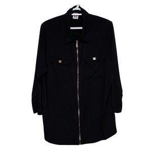 Anne Klein Women's Black Gold Zipper‎ Long Sleeve Blouse Size Unknown